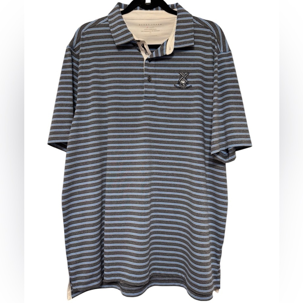 Bobby Jones X-H20 Performance Windmill Lakes Blue Striped Polo Golf Shirt XL